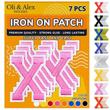 Imagem de Oli and Alex Iron On Letters 6 cm - 7 peças de X adesivos rosa letras para roupas - Super cola - sem necessidade de costura - bordado time de futebol escolar universitário - rosa, X