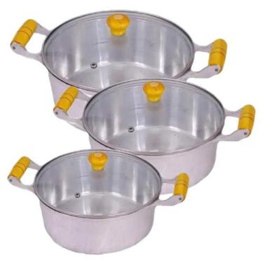 Imagem de Jogo Panelas Alumínio Polido Tampa Vidro 26, 28, 30 cm - Okayshop