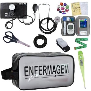 Imagem de Kit de Enfermagem Aparelho de  Pressao Estetoscopio Necessaire Transpa