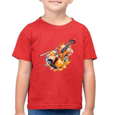 Imagem de Camiseta Algodão Infantil Violino Watercolor - Foca na Moda, Vermelho,