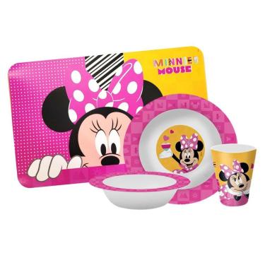 Imagem de Kit Refeição Infantil Minnie 4 Peças Melamina Prato, Tigela, Copo e Lugar Americano - Tuut