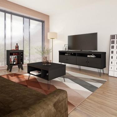 Imagem de Conjunto para Sala de Estar Liberty com Rack para TV até 65 Polegadas, Mesa de Centro e Bar Preto