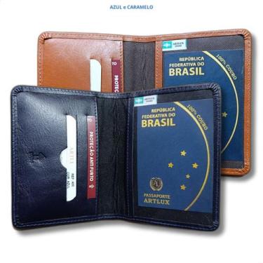 Imagem de Kit Porta Passaportes Couro Legitimo Premium 2 Unidades - ARTLUX, Azul