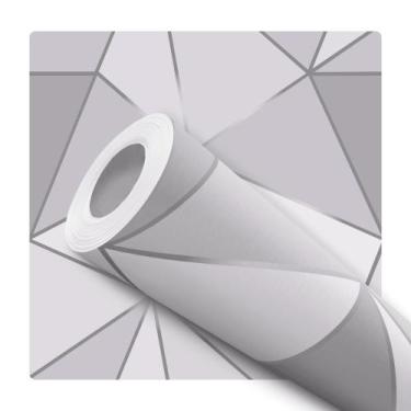 Imagem de Papel de Parede Adesivo Geométrico Triangular Cinza Prata Moderno Quar