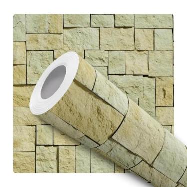 Imagem de Papel De Parede Adesivo Lavável Sala Pedra Rústica 3D Verde Claro - Ba