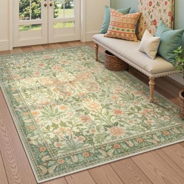 Imagem de Collive Tapete de área de borboleta lavável, 15 x 23 cm, tapetes florais boho para quarto de meninas, macio, antiderrapante, ultrafino, para quarto, sala de jogos, berçário, verde grama