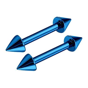 Imagem de 2 peças de titânio G23 anodizado azul calibre 16 5/16 8 mm brincos piercing barra joia torre sobrancelha hélice 3 mm cone M11085
