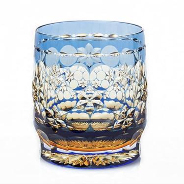 Imagem de JEKE Copo de uísque de cristal cortado à mão 320 ml estilo Edo Copos de uísque -Cocktail-Vodka-Beer Copos em caixa de presente (âmbar azul)