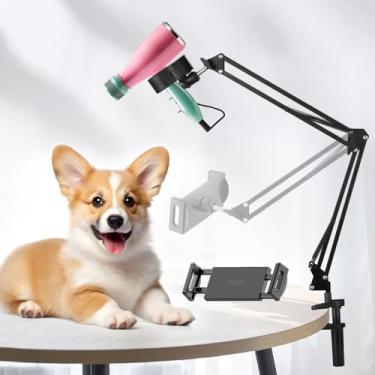 Imagem de Cherocito Suporte para secador de pelos de cachorro preto - Suporte de mãos livres giratório de 360° com grampo ajustável para secadores, suporte 3 em 1 para secador de pelos de animais de estimação