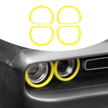 Imagem de Voodonala Para Challenger Farol Farol Abajur Acentos Aprimoramentos Cobertura Biséis Anel Cobertura Acabamento para 2015-2024+ Dodge Challenger Acessórios Exteriores, Amarelo ASB 4PCS