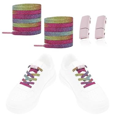 Imagem de LT Easiyl Cadarços elásticos sem amarrar, fivela magnética e cadarços, cadarços preguiçosos, cabem em tênis, botas de lona para caminhadas, 1 par de fivela rosa + 1 par de cadarços coloridos