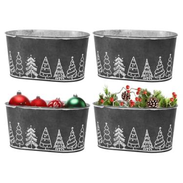 Imagem de Putuo Decor 4 pacotes de baldes de gelo de metal oval de natal, decorações de natal, banheiras de bebidas de armazenamento galvanizadas, baldes de lata para festa, decoração de peças centrai