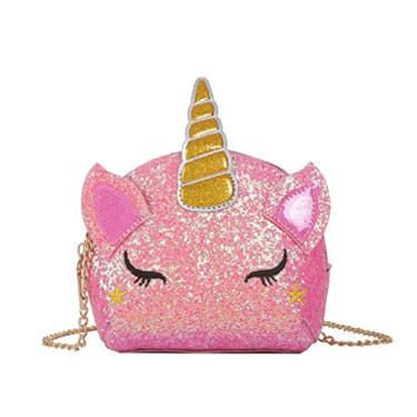 Imagem de Bolsa tiracolo feminina de unicórnio com glitter e lantejoulas, Rosa brilhante, One Size, Unicórnio brilhante