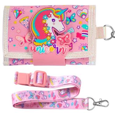 Imagem de YOYTOO Carteira infantil para meninas e meninos de 4 a 18 anos com três dobras, carteira infantil de lona com três dobras, presentes para crianças, Unicórnio 1, Desenho animado