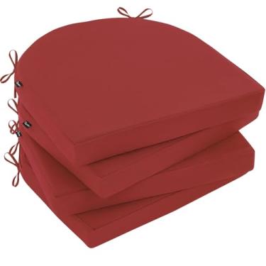 Imagem de Topotdor Conjunto de 4 almofadas de cadeira para ambientes externos, 43 x 40 x 5 cm, à prova d'água, para móveis de exterior, almofadas de assento de canto redondo, almofadas de cadeira com gravatas,