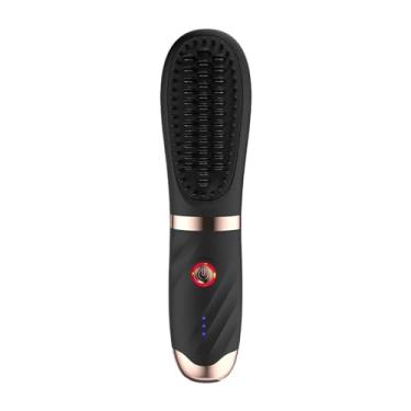 Imagem de predolo Alisador de Cabelo Quente Pente Aquecimento Rápido Aquecido Alisador de Cabelo Pente Alisamento Escova para Mulheres Casa Meninas Salão de Beleza, preto