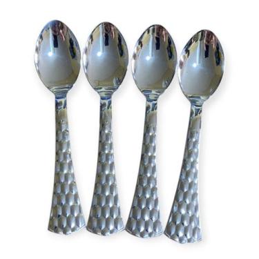 Imagem de Kit 12 Colheres sobremesa Luxo Plástico 13.8cm Prata Festa - Blook