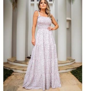 Imagem de Vestido longo feminino Lastex Floral Azul , Lavanda,Pink, verde, P, M,