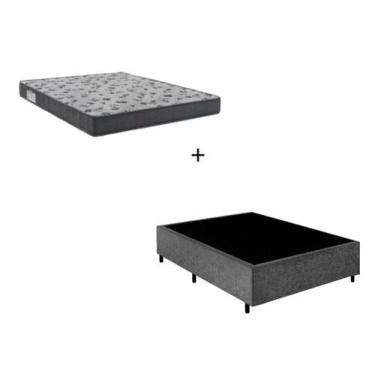 Imagem de Cama Box Casal 138 Suede Cinza com Colchão De Espuma - D33 Ortobom ISO