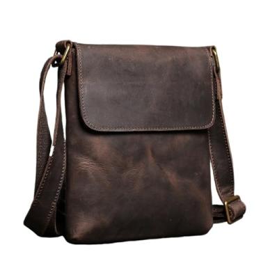 Imagem de Bolsa de ombro casual de couro genuíno para homens pequena marrom escuro bolsa mensageiro vintage moda masculina bolsas crossbody