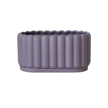 Imagem de LICONG-2020 Vasos de flores, retangulares listrados, verticais, vaso de cerâmica com orifícios de drenagem e pires, bandeja para peitoril da janela, sala de estar, quarto, plantas, recipiente, tigelas