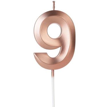 Imagem de Vela Aniversário Design Rosé Gold Pérola Número 9 - 01 unid - Silverfe