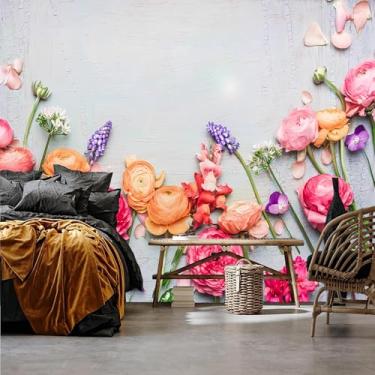 Imagem de Lcythiazole Papel de parede floral de tamanho personalizável - Papel de parede floral removível para sala de estar, quarto, quarto de meninas