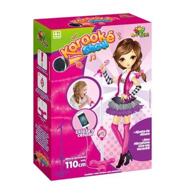 Imagem de Microfone Karaokê Com Pedestal Menina Use No Celular Cantar Criança