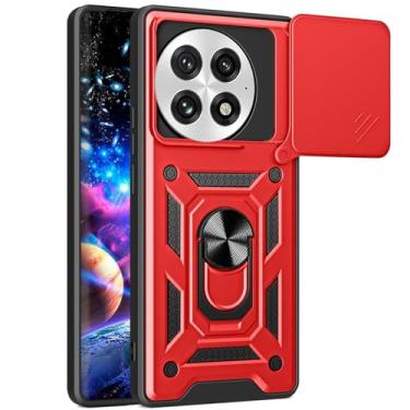 Imagem de Ysnzaq Capa protetora para OnePlus 13 5G, capa de proteção resistente à prova de choque de grau militar com suporte e capa de lente de câmera deslizante para OnePlus 13 5G SJ vermelha
