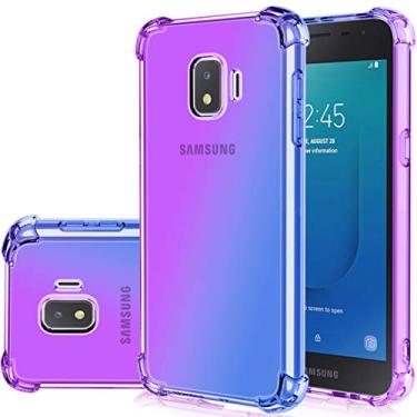Imagem de Gufuwo Capa para celular Samsung Galaxy J2 2019, Galaxy J2 Core/Pure/Shine/Dash, capa de telefone gradiente fina antiarranhões TPU transparente, capa à prova de choque para J2 Core (roxo/azul)