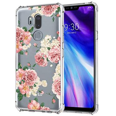 Imagem de Ueokeird Capa para LG G7 ThinQ, fina, à prova de choque, transparente, estampa floral, macia, flexível, capa protetora traseira para celular para LG G7 ThinQ (versão 2018) (flor rosa)