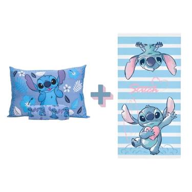 Imagem de Kit Stitch Jogo Lençol 2 Peças + Toalha Banho Licenciado Disney