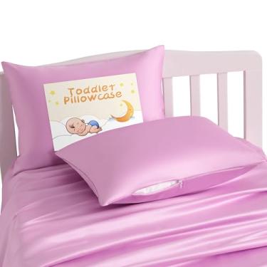 Imagem de NTBAY Fronhas infantis de cetim de seda com zíper - Pacote com 2 fronhas com zíper oculto 33 x 45 cm - Capas de travesseiro de viagem para bebês luxuosas e sedosas, rosa claro