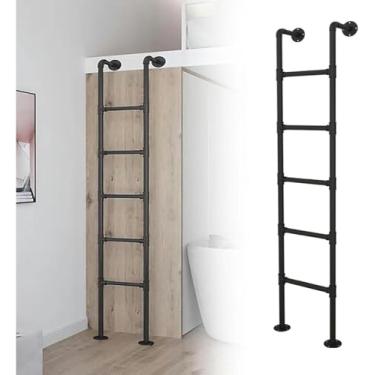 Imagem de Escada de metal para piso para loft doméstico, escada de saída de entrada, escada de saída de poço de janela de porão para sótão, dormitório, biblioteca, beliche, deck, trailer, cargas 150 kg