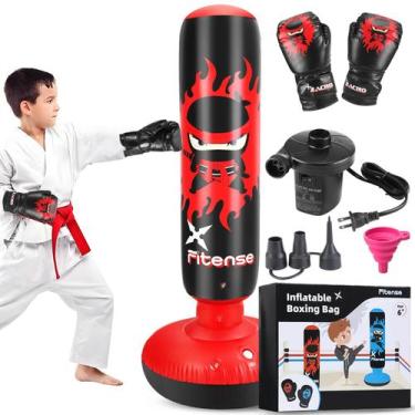 Imagem de Saco de pancadas Fitense Kids inflável de 160 cm com bomba e luvas