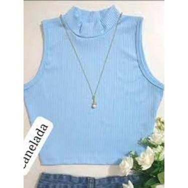 Imagem de Regatinha feminina azul com gola linda - SEM MARCA, Azul bebe, P