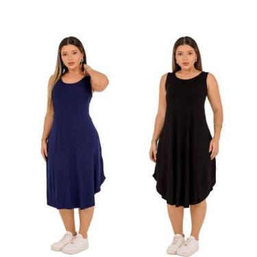 Imagem de Kit Vestido Soltinho Regata Com Bolso Midi Feminino Básico - Shop Luiz