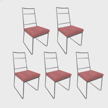 Imagem de Kit 05 Cadeiras Sala de Jantar Escritório Office Stark Industrial Ferro Prata Suede Rose Gold - Ahz Móveis