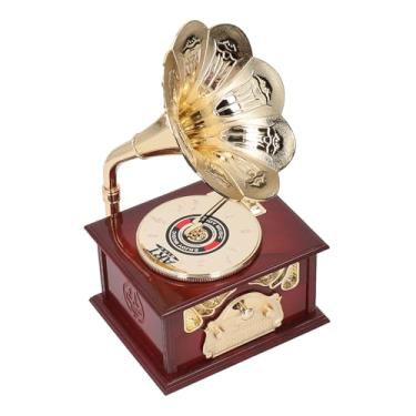 Imagem de Gramofone Music Box Relógio Mecânico Retro Fonógrafo Estilo Wind Up Music Boxes Peça Decorativa Única para Sala Quarto Escritório Loja Casa Mesa Desk Decorações (茶色の蓄音機)
