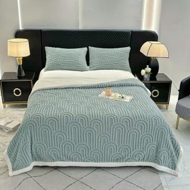 Imagem de UKELER Cobertor de lã de ovelha arco, 152 cm × 203 cm, cobertor de lã de ovelha para todas as estações, cobertor quente e aconchegante para cama, sofá, escritório, acampamento, verde claro