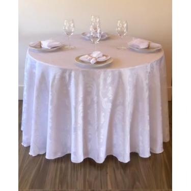Imagem de Kit 10 Toalha de Mesa Redonda Tecido Jacquard 260 x 260 cm Para Festa Buffet e Jantar (Branco)