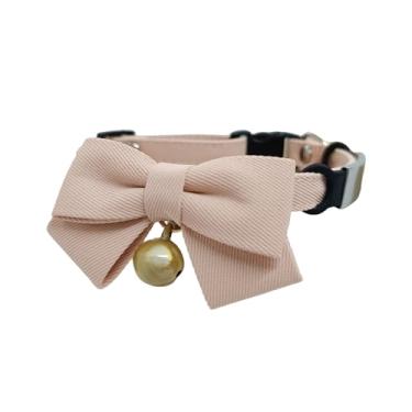 Imagem de Linda coleira para animais de estimação com laço e sino, coleira de identificação de gato, etiqueta de identificação de cachorro, coleira separatista para gatinhos e filhotes pequenos (rosa 【com