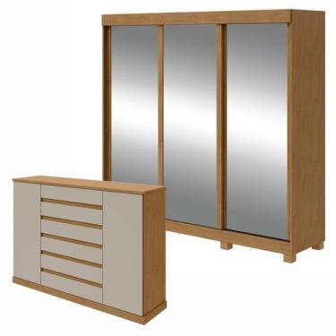 Imagem de Conjunto de Guarda-roupa Saion Plus Super Glass com Pése Cômoda Vedra 