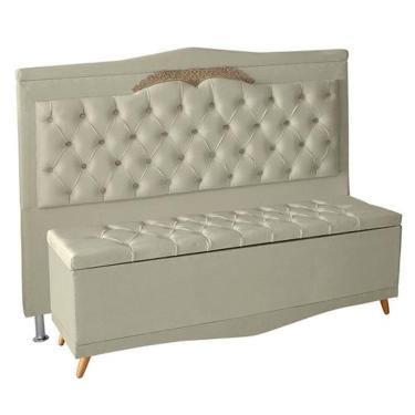 Imagem de Kit De Cabeceira De Cama E Calçadeira Baú Barcelona Queen 160 Cm Retro Capitonê Suede Porcelana Do Lar Móveis