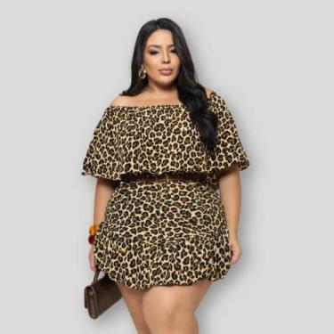 Imagem de Macaquinho Plus Size Shorts Saia Onça C Cinto 0632 - Bellucy Modas, On