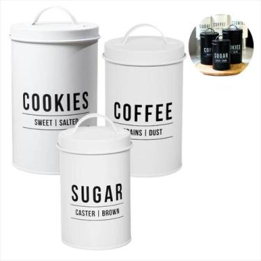 Imagem de Conjunto 3 Latas Café Açucar e Biscoito Potes Para Mantimentos - HAÜSK