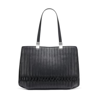 Imagem de Calvin Klein Bolsa feminina geométrica de granito – couro vegano, preta/prata, tamanho único, Pintuck preto/prata, One Size