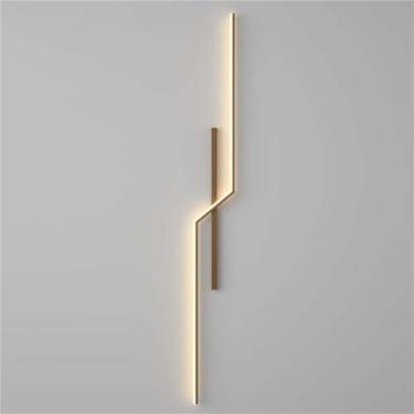 Imagem de Luminária de parede linear de metal com fiação interna, com transferência de água, acabamento em madeira, para quarto, cabeceira, sala de estar, corredor, arandela (cor nogueira, 120 cm)