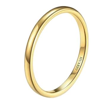 Imagem de HUARJO 2 mm, 4 mm, 6 mm, 8 mm, ouro 18 K, anéis de carboneto de tungstênio para mulheres e homens, aliança de casamento de aço polido/ouro/ouro rosa, ajuste confortável tamanho 5-13, 2 mm, ouro, 10