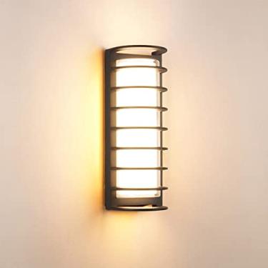 Imagem de Luminária de parede externa IP65, preta fosca, para varanda, luminária de parede externa meia-lua à prova d'água, luzes de parede branca quente 3000K para passarela de jardim